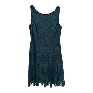 Donna Karan NY Dress Women‎ 6 Dark Blue Diamond Lace Scalloped Raw Hem Zip Up